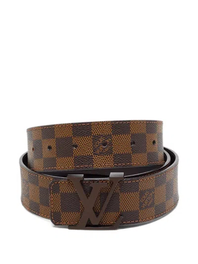 Pre-owned Louis Vuitton 2011 Lv Initiales Damier Ebene Belt In Brown