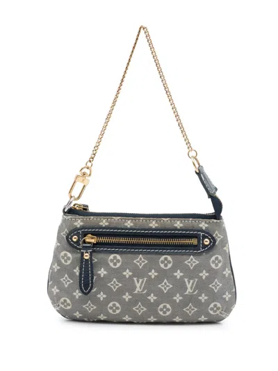 Pre-owned Louis Vuitton 2011 Monogram Mini Lin Pochette Shoulder Bag In Gray