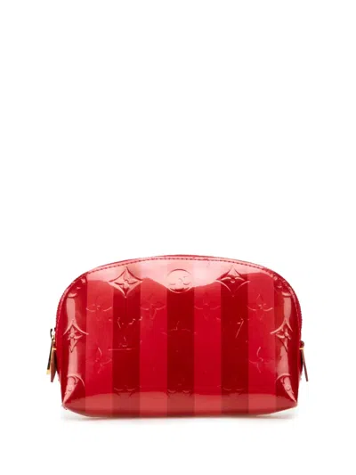 Pre-owned Louis Vuitton 2011 Monogram Vernis Rayures Cosmetic Pouch In Red
