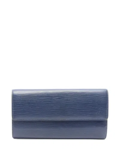 Pre-owned Louis Vuitton 2011 Portefeuil Sara Epi Leather Wallet In Blue