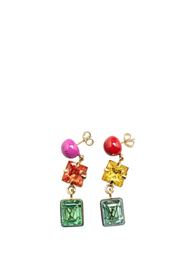 Pre-owned Louis Vuitton 2011 Resin & Crystal Cosmopolitan Drop Push Back Earrings Costume Earrings In Gold