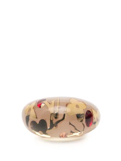 Pre-owned Louis Vuitton 2011 Resin And Crystal Monogram Inclusion Ring Costume Ring In Brown