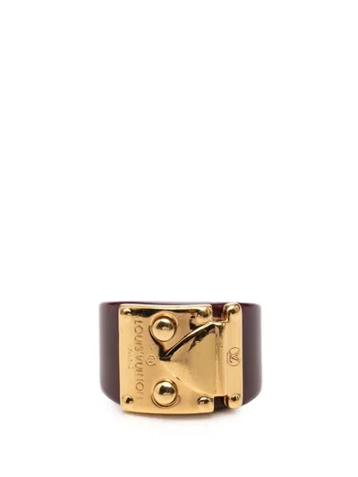 Pre-owned Louis Vuitton 2011 Resin Gold Plated Lock Me Ring M Costume Ring In Red