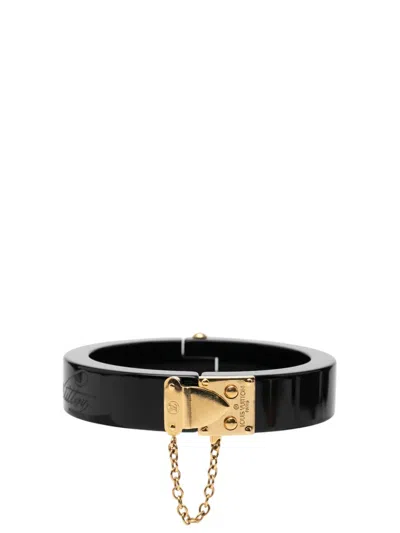 Pre-owned Louis Vuitton 2011 Resin Lock Me Bangle Costume Bracelet In Black