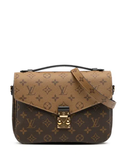 Pre-owned Louis Vuitton 2012-2025 Monogram Reverse Pochette Metis Satchel In Brown