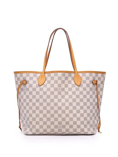Pre-owned Louis Vuitton 2012 Damier Azur Neverfull Mm Tote Bag In White