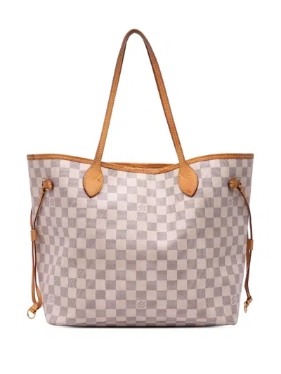 Pre-owned Louis Vuitton 2012 Damier Azur Neverfull Mm Tote Bag In White