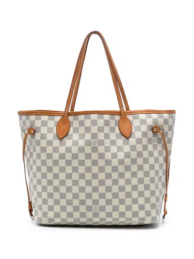 Pre-owned Louis Vuitton 2012 Damier Azur Neverfull Mm Tote Bag In White