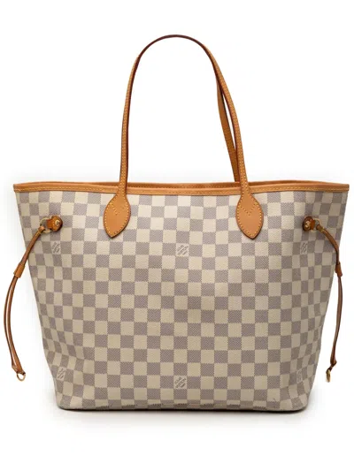 Pre-owned Louis Vuitton 2012 Damier Azur Neverfull Mm Tote Bag In White
