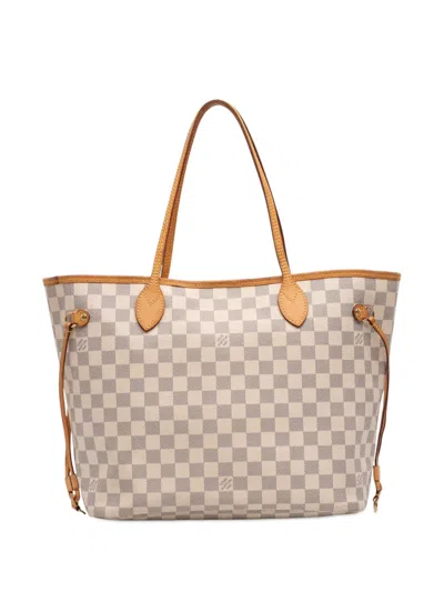 Pre-owned Louis Vuitton 2012 Damier Azur Neverfull Mm Tote Bag In White