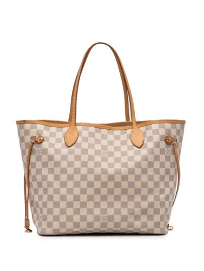 Pre-owned Louis Vuitton 2012 Damier Azur Neverfull Mm Tote Bag In White