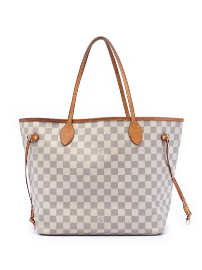 Pre-owned Louis Vuitton 2012 Damier Azur Neverfull Mm Tote Bag In White