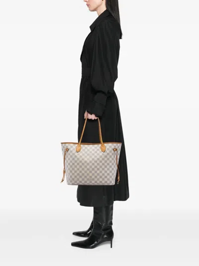 Pre-owned Louis Vuitton 2012 Damier Azur Neverfull Mm Tote Bag In White