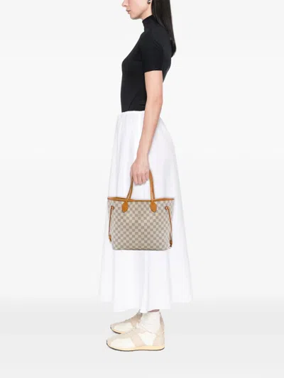 Pre-owned Louis Vuitton 2012 Damier Azur Neverfull Mm Tote Bag In White
