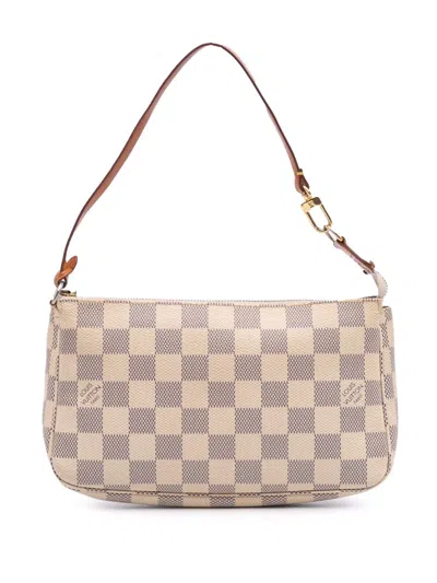 Pre-owned Louis Vuitton 2012 Damier Azur Pochette Accessoires Shoulder Bag In White
