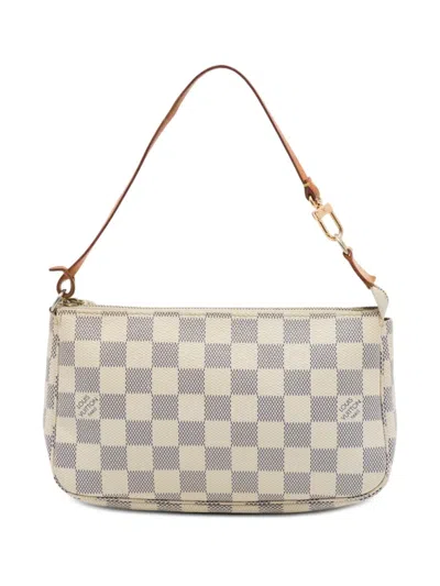 Pre-owned Louis Vuitton 2012 Damier Azur Pochette Accessoires Shoulder Bag In White