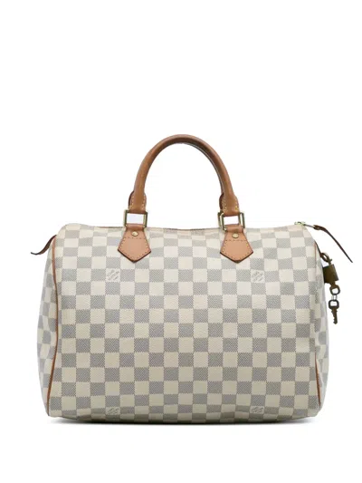 Pre-owned Louis Vuitton 2012 Damier Azur Speedy 30 Boston Bag In White