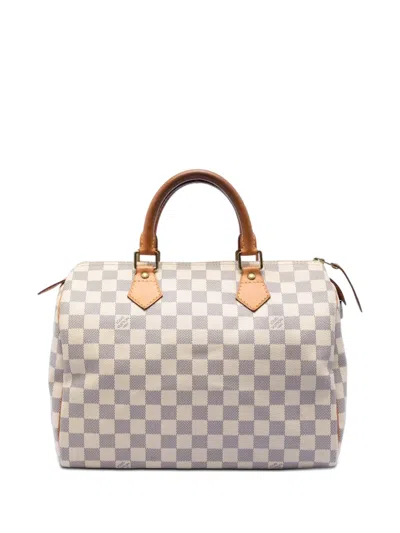 Pre-owned Louis Vuitton 2012 Damier Azur Speedy 30 Boston Bag In White