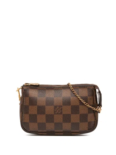 Pre-owned Louis Vuitton 2012 Damier Ebene Mini Pochette Accessoires Handbag In Brown