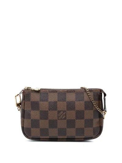 Pre-owned Louis Vuitton 2012 Damier Ebene Mini Pochette Accessoires Handbag In Brown