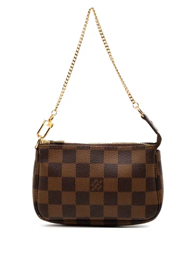 Pre-owned Louis Vuitton 2012 Damier Ebene Mini Pochette Accessoires Handbag In Brown