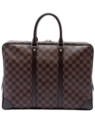 Pre-owned Louis Vuitton 2012 Damier Ebene Porte Documents Voyage Pm Business Bag In Brown