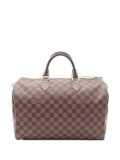 Pre-owned Louis Vuitton 2012 Damier Ebene Speedy 35 Boston Bag In Brown