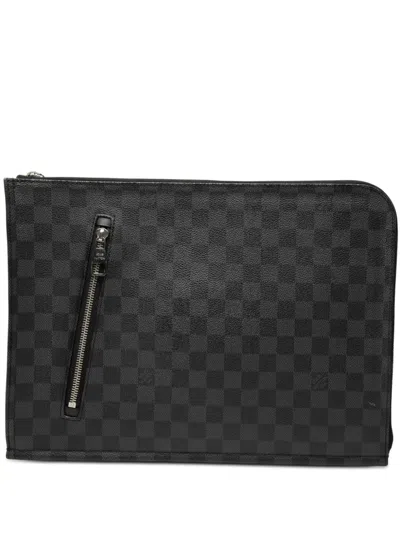 Pre-owned Louis Vuitton 2012 Damier Graphite Poche Documents Portfolio Clutch Bag In Black