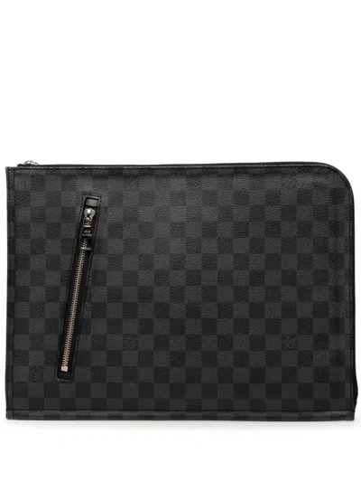 Pre-owned Louis Vuitton 2012 Damier Graphite Poche Documents Portfolio Clutch Bag In Black
