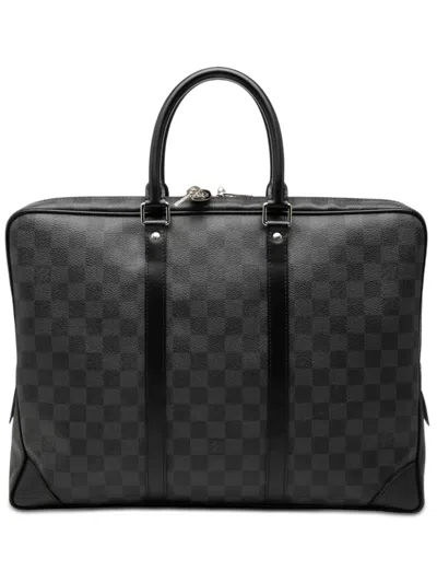 Pre-owned Louis Vuitton 2012 Damier Graphite Porte Documents Voyage Pm Business Bag In Black