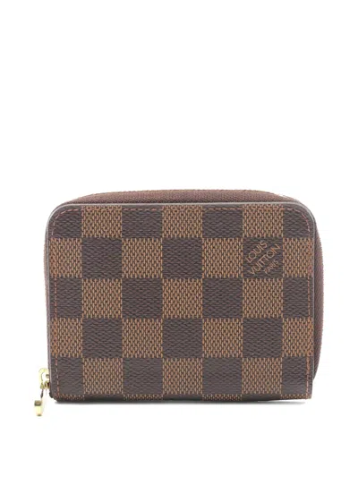 Pre-owned Louis Vuitton 2012 Damier-pattern Zip-up Wallet In Brown