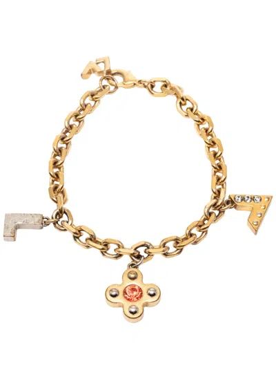 Pre-owned Louis Vuitton 2012 Gold Plated Brass And Strass Love Letters Charm Bracelet Costume Bracelet