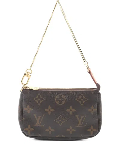 Pre-owned Louis Vuitton 2012 Monogram Chain Mini Pochette Shoulder Bag In Brown