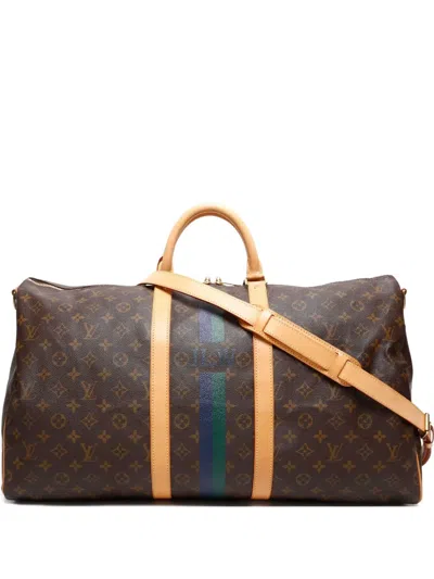 Pre-owned Louis Vuitton 2012 Monogram Keepall Bandouliere 55 Boston Bag In Brown