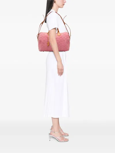 Pre-owned Louis Vuitton 2012 Monogram Stone Denim Speedy Bandouliere 35 Satchel In Pink