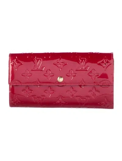 Pre-owned Louis Vuitton 2012 Vernis Patent Leather Wallet In Red