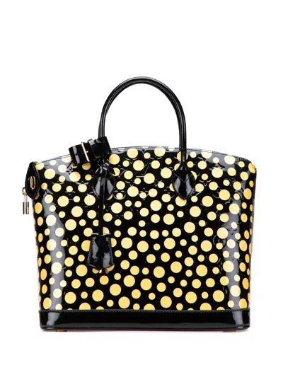 Pre-owned Louis Vuitton 2012 Yayoi Kusama Monogram Infinity Dots Lockit Mm Handbag In Black