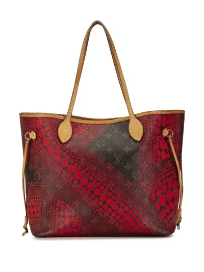 Pre-owned Louis Vuitton 2012 Yayoi Kusama Monogram Neverfull Mm Tote Bag In Red