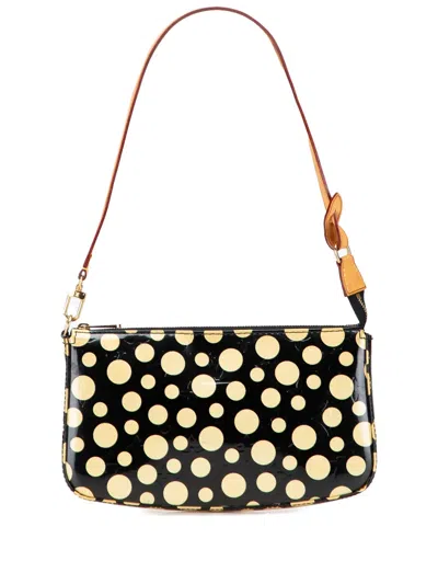 Pre-owned Louis Vuitton 2012 Yayoi Kusama Monogram Vernis Dots Infinity Pochette Accessoires Shoulder Bag In Black