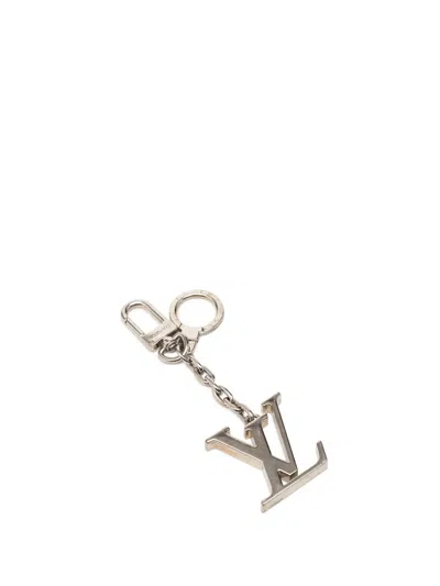 Pre-owned Louis Vuitton 2013 Brass Lv Initiales Bag Charm Key Chain In Silver