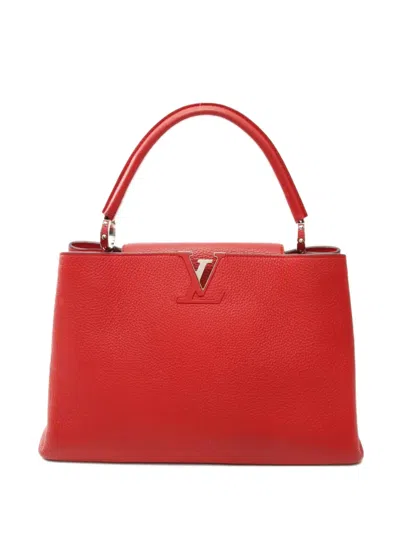 Pre-owned Louis Vuitton 2013 Capucines Mm Leather Handbag In Red
