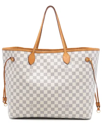 Pre-owned Louis Vuitton 2013 Damier Azur Neverfull Gm Tote Bag In White
