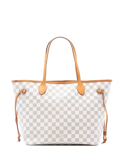 Pre-owned Louis Vuitton 2013 Damier Azur Neverfull Mm Tote Bag In White