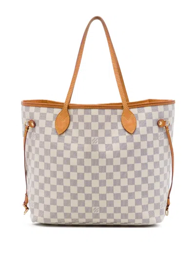 Pre-owned Louis Vuitton 2013 Damier Azur Neverfull Mm Tote Bag In White