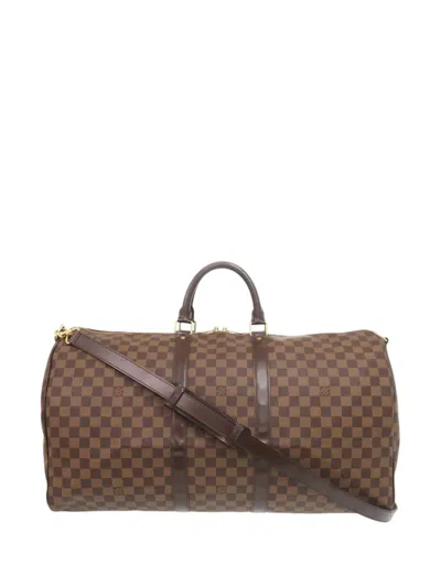 Pre-owned Louis Vuitton 2013 Damier Ebene Keepall Bandouliere 55 Travel Bag In Brown