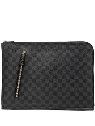 Pre-owned Louis Vuitton 2013 Damier Graphite Poche Documents Portfolio Clutch Bag In Black