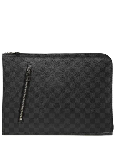 Pre-owned Louis Vuitton 2013 Damier Graphite Poche Documents Portfolio Clutch Bag In Black