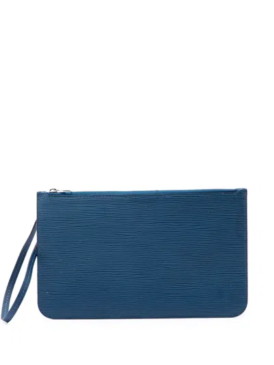 Pre-owned Louis Vuitton 2013 Epi Neverfull Pochette Pouch In Blue