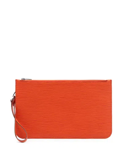 Pre-owned Louis Vuitton 2013 Epi Neverfull Pouch In Orange