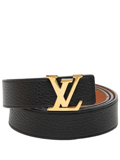 Pre-owned Louis Vuitton 2013 Grained Leather Lv Initiales Reversible Belt In Black